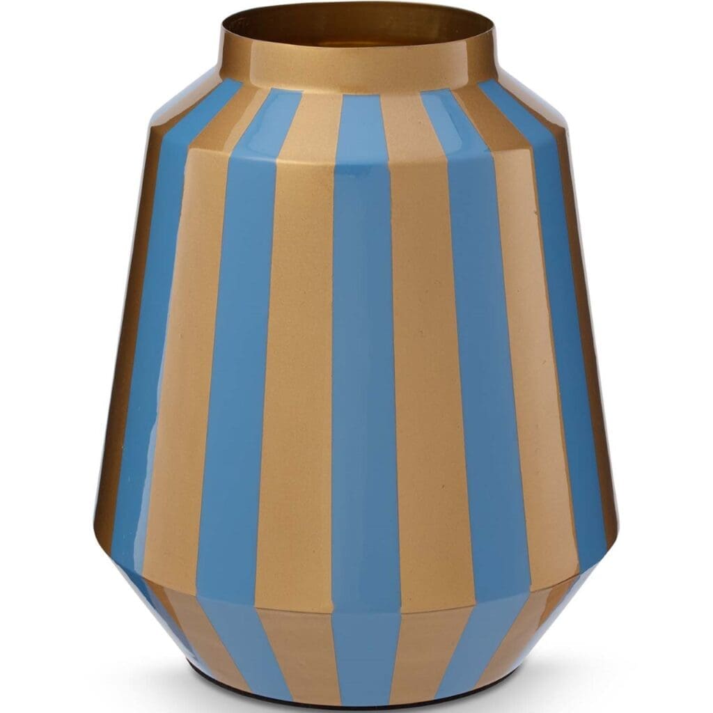 Vase Metal Stripes Light Blue-Gold 24x29cm /1