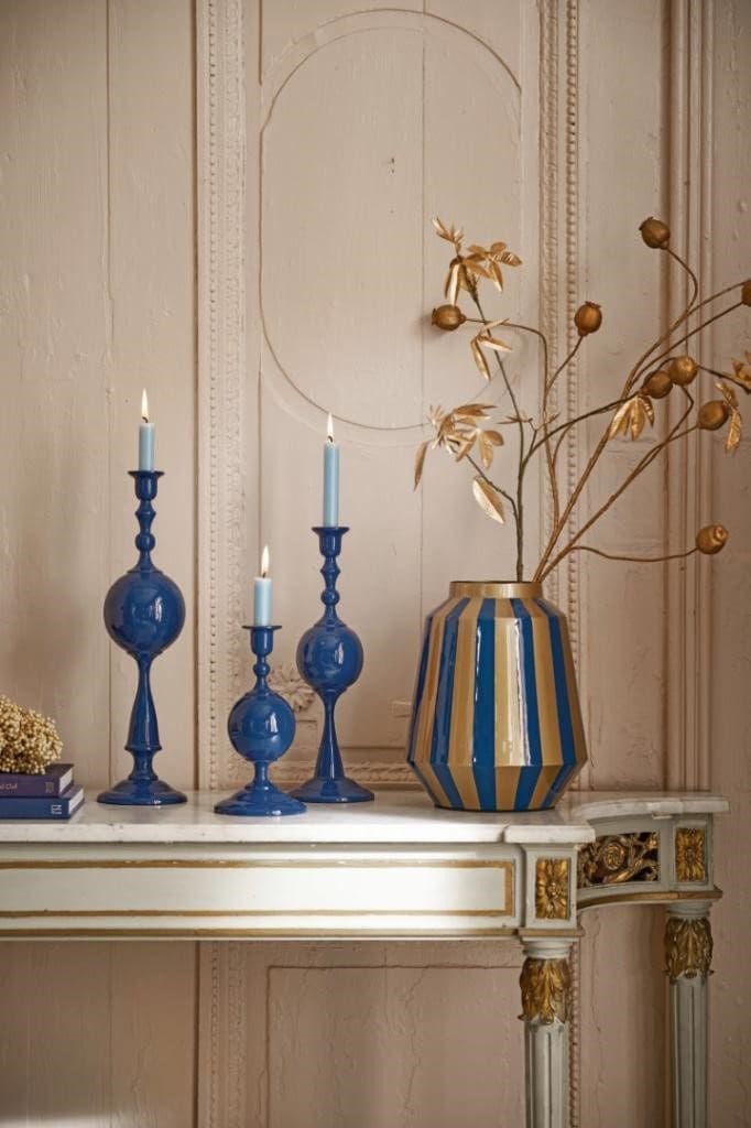 Candle Holder Metal Sphere Small Navy 24cm /1 - Afbeelding 2