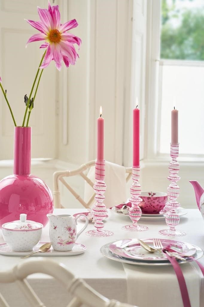 Candle Holder Glass Swirl Pink L 28cm /1 - Afbeelding 3