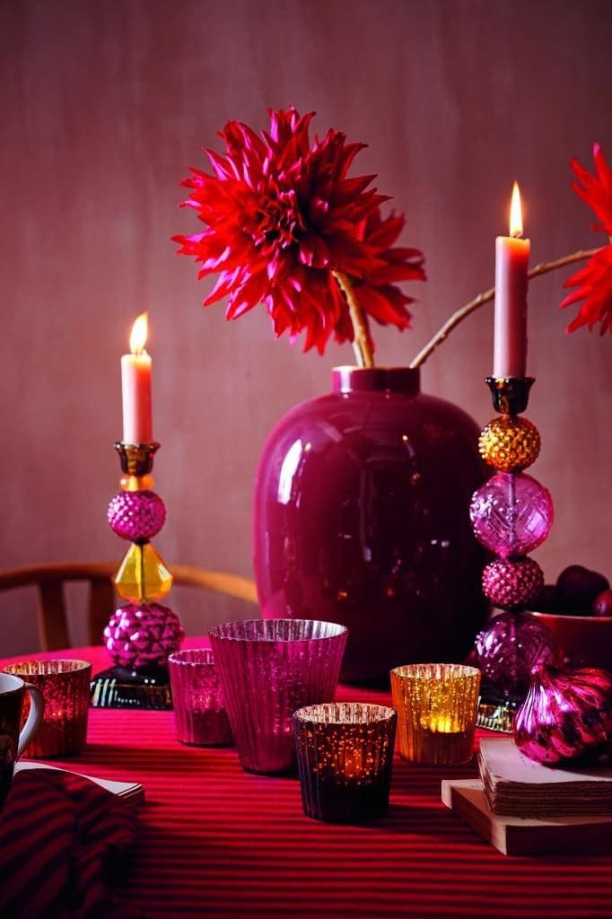 Set/4 Tea Light Candle Holder Glass Red Small 7x7cm /1 - Afbeelding 7