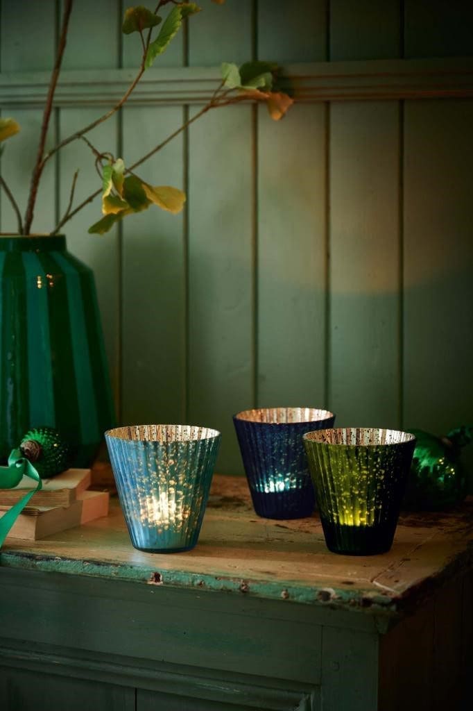 Set/3 Tea Light Candle Holder Glass Blue Medium 10x10.5cm /1 - Afbeelding 6